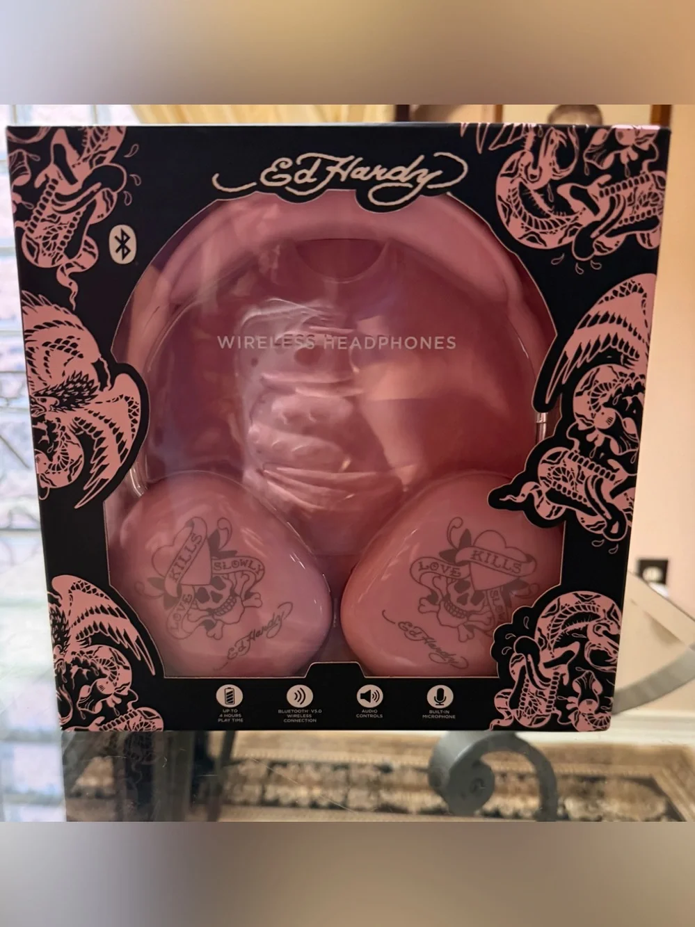 ED HARDY Pink Wireless Headphones